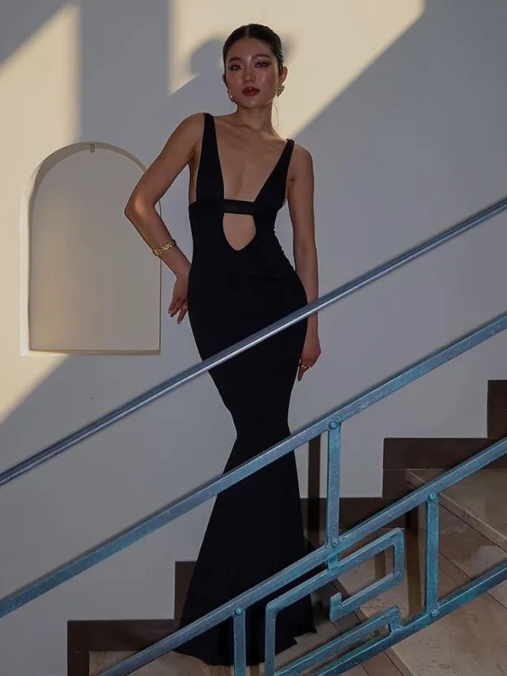 NWT COMMENSE Solid Cutout Cami Maxi Dress Black Size S - Picture 5 of 12